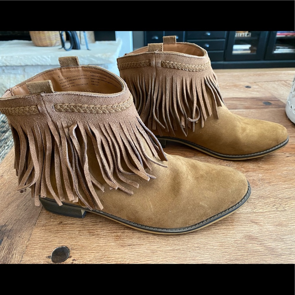 Brown Fringe Suede Booties